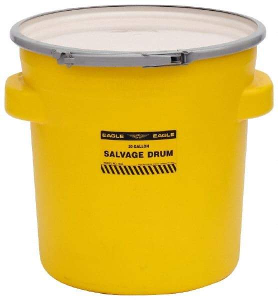 Eagle - 20 Gallon Capacity, Metal Lever Lock, Yellow Salvage Drum - 5 Gallon Container, 165 Lb. Capacity, Polyethylene, UN 1H2/X75/S Listing - Makers Industrial Supply