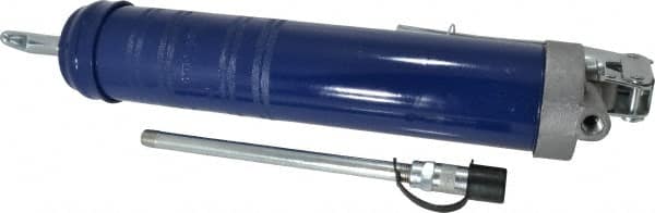 Lincoln - 4,500 Max psi, Rigid Pistol Grease Gun - 14-1 & 2 oz (Cartridge) & 16 oz (Bulk) Capacity, 1/8 Thread Outlet, 39 Strokes per oz, Bulk & Cartridge Fill, Includes 6" Straight Pipe & Coupler - Makers Industrial Supply