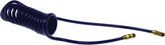 Coilhose Pneumatics - 1/4" ID, 1/4 Thread, 15' Long, Blue Polyurethane Coiled & Self Storing Hose - 125 Max psi, Male Swivel x Male Swivel - Makers Industrial Supply