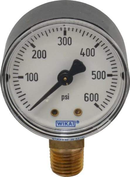 Wika - 2" Dial, 1/4 Thread, 0-600 Scale Range, Pressure Gauge - Lower Connection Mount, Accurate to 3-2-3% of Scale - Makers Industrial Supply