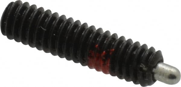 Jergens - 8-32, 5/8" Thread Length, 3/32" Plunger Projection, Steel Threaded Spring Plunger - 0.07" Max Plunger Diam, 5/8" Plunger Length, 0.7 Lb Init End Force, 2.3 Lb Final End Force, 5/64" Hex - Makers Industrial Supply