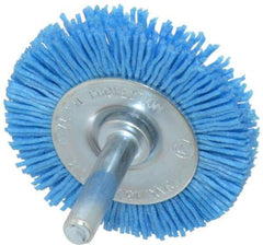 Value Collection - 2" OD, 1/4" Shank Diam, Crimped Nylon Wheel Brush - 1/4" Face Width, 5/16" Trim Length, 4,500 RPM - Makers Industrial Supply