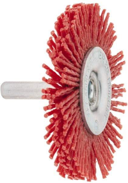 Value Collection - 2-3/8" OD, 1/4" Shank Diam, Crimped Nylon Wheel Brush - 1/4" Face Width, 5/16" Trim Length, 4,500 RPM - Makers Industrial Supply