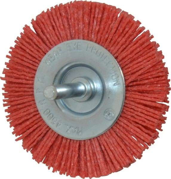 Value Collection - 3" OD, 1/4" Shank Diam, Crimped Nylon Wheel Brush - 1/4" Face Width, 5/16" Trim Length, 4,500 RPM - Makers Industrial Supply