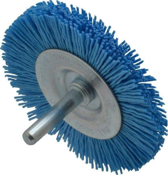 Value Collection - 3" OD, 1/4" Shank Diam, Crimped Nylon Wheel Brush - 1/4" Face Width, 5/16" Trim Length, 4,500 RPM - Makers Industrial Supply