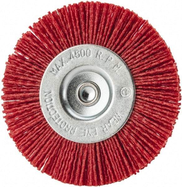 Value Collection - 4" OD, 1/4" Shank Diam, Crimped Nylon Wheel Brush - 1/4" Face Width, 5/16" Trim Length, 4,500 RPM - Makers Industrial Supply