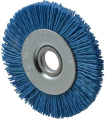 Value Collection - 3" OD, 1/2" Shank Diam, 1/2" Arbor Hole, Crimped Nylon Wheel Brush - 3/8" Face Width, 5/16" Trim Length, 4,500 RPM - Makers Industrial Supply