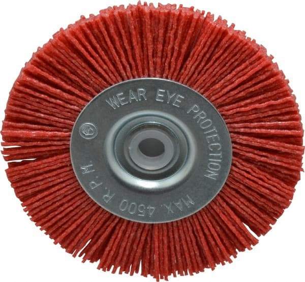 Value Collection - 4" OD, 1/2" Shank Diam, 1/2" Arbor Hole, Crimped Nylon Wheel Brush - 1/2" Face Width, 5/16" Trim Length, 4,500 RPM - Makers Industrial Supply