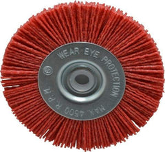 Value Collection - 4" OD, 1/2" Shank Diam, 1/2" Arbor Hole, Crimped Nylon Wheel Brush - 1/2" Face Width, 5/16" Trim Length, 4,500 RPM - Makers Industrial Supply