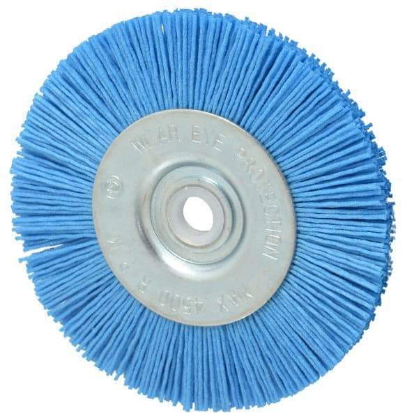 Value Collection - 4" OD, 1/2" Shank Diam, 1/2" Arbor Hole, Crimped Nylon Wheel Brush - 1/2" Face Width, 5/16" Trim Length, 4,500 RPM - Makers Industrial Supply