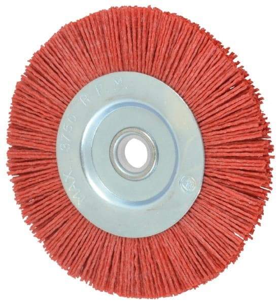 Value Collection - 5" OD, 5/8" Shank Diam, 5/8" Arbor Hole, Crimped Nylon Wheel Brush - 5/16" Face Width, 5/16" Trim Length, 3,750 RPM - Makers Industrial Supply