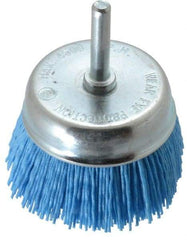 Value Collection - 3" Diam, 1/4" Hole Size Straight Wire Nylon Cup Brush - Fine Grade, 4,500 Max RPM - Makers Industrial Supply