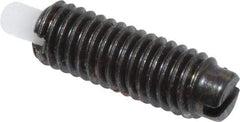 Jergens - 10-32, 9/16" Thread Length, 1/8" Plunger Projection, Steel Threaded Spring Plunger - 0.093" Max Plunger Diam, 9/16" Plunger Length, 0.3 Lb Init End Force, 3 Lb Final End Force - Makers Industrial Supply