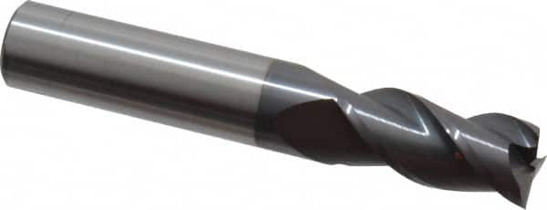 Accupro - 31/64", 1" LOC, 1/2" Shank Diam, 3" OAL, 3 Flute, Solid Carbide Square End Mill - Single End, AlTiN Finish, Spiral Flute, 40° Helix, Centercutting, Right Hand Cut, Right Hand Flute - Makers Industrial Supply