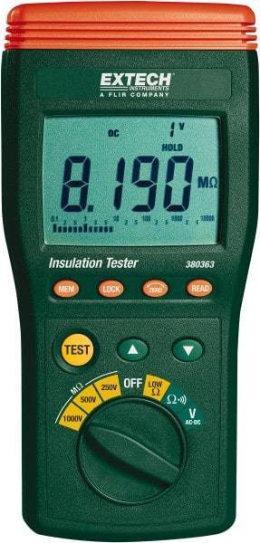 Extech - Digital LCD Display, 10,000 Megohm Electrical Insulation Resistance Tester & Megohmmeter - 1,000 VAC Max Test Voltage, Powered by 1.5V AA Battery - Makers Industrial Supply