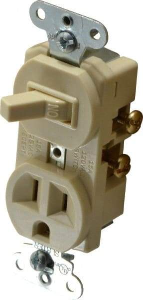 Pass & Seymour - 1 Pole, 120/125 Volt, 15 Amp, 1 Outlet, Flush Mounted, Self Grounding, Tamper Resistant Combination Outlet and Switch - 5-15R Configuration, 1 Switch, Side Wiring, UL Listed 20 498 Standard - Makers Industrial Supply