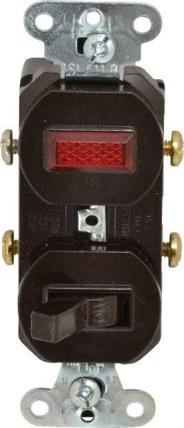 Pass & Seymour - 1 Pole, 120/125 VAC, 15 Amp, Flush Mounted, Ungrounded, Tamper Resistant Combination Switch with Pilot Light - NonNEMA Configuration, 1 Switch, Side Wiring, UL Listed 20 498 Standard - Makers Industrial Supply