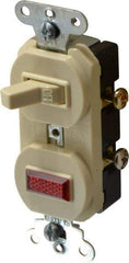 Pass & Seymour - 1 Pole, 120/125 VAC, 15 Amp, Flush Mounted, Ungrounded, Tamper Resistant Combination Switch with Pilot Light - NonNEMA Configuration, 1 Switch, Side Wiring, UL Listed 20 498 Standard - Makers Industrial Supply