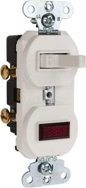 Pass & Seymour - 1 Pole, 120/125 VAC, 15 Amp, Flush Mounted, Ungrounded, Tamper Resistant Combination Switch with Pilot Light - NonNEMA Configuration, 1 Switch, Side Wiring, UL Listed 20 498 Standard - Makers Industrial Supply