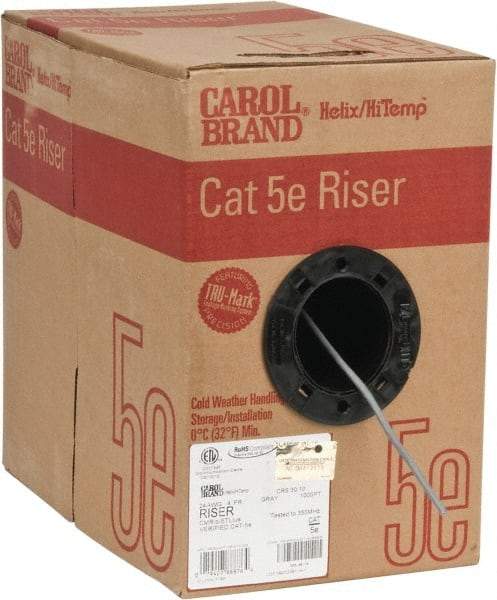 Made in USA - Cat5e, 24 AWG, 4 Wires, Unshielded Network & Ethernet Cable - Gray, Polyolefin, 1,000' OAL - Makers Industrial Supply