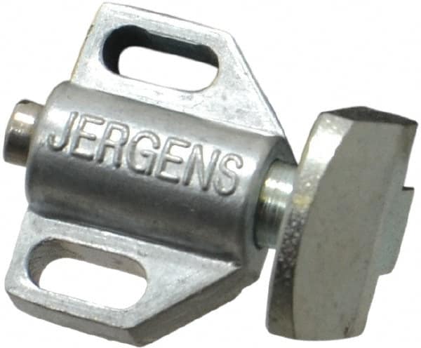 Jergens - 15/16" Body Width x 11/16" Body Len, 1/8" Stroke Len, 21/32" Btw Mt Hole Ctrs, Tang Square Spring Locating Stop - 10 Lb Mid End Force, 5/8" Stop Head Width x 7/8" Stop Head Height - Makers Industrial Supply