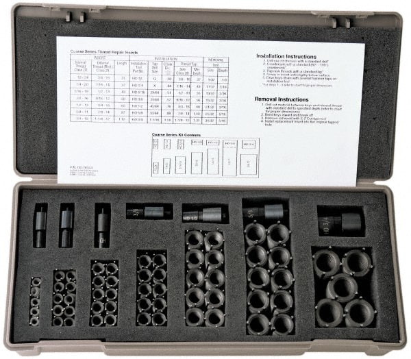 Jergens - 77 Inserts, 1/4-28, 5/16-24, 3/8-24, 7/16-20, 1/2-20, 9/16-18, 5/8-18, 3/4-16, 7/8-14, 1-12 UNF Stainless Steel Keylocking Insert Thread Repair Kit - Exact Industrial Supply