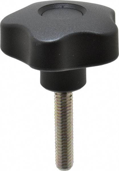 Elesa - 1.97" Head Diam, 5 Point Lobed Knob - 5/16-18 Stem, Thermoplastic, Black - Makers Industrial Supply