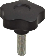 Elesa - 2.48" Head Diam, 5 Point Lobed Knob - 1/2-13 Stem, Thermoplastic, Black - Makers Industrial Supply