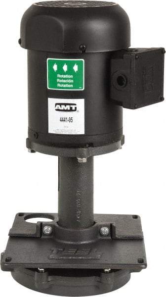 American Machine & Tool - 3/2 Amp, 230/460 Volt, 3/4 hp, 3 Phase, 1,725 RPM, Cast Iron Immersion Machine Tool & Recirculating Pump - 67 GPM, 1-3/4" Inlet, 14 psi, 19.7" Overall Height, 9.9" Body Length, NPT Thread, Stainless Steel Impeller, TEFC Motor - Makers Industrial Supply