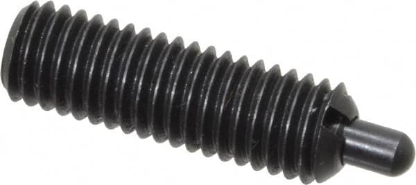 Jergens - M8 x 1.25, 25mm Thread Length, 5mm Plunger Projection, Steel Threaded Spring Plunger - 3.43mm Max Plunger Diam, 25mm Plunger Length, 1.35 Kg Init End Force, 6.75 Kg Final End Force, 4mm Hex - Makers Industrial Supply