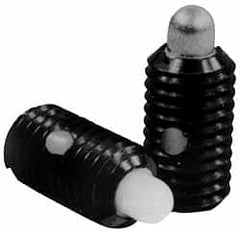 Jergens - M10 x 1.5, 17.5mm Thread Length, 5.5mm Plunger Projection, Steel Threaded Spring Plunger - 4.72mm Max Plunger Diam, 17.5mm Plunger Length, 0.68 Kg Init End Force, 3.4 Kg Final End Force - Makers Industrial Supply