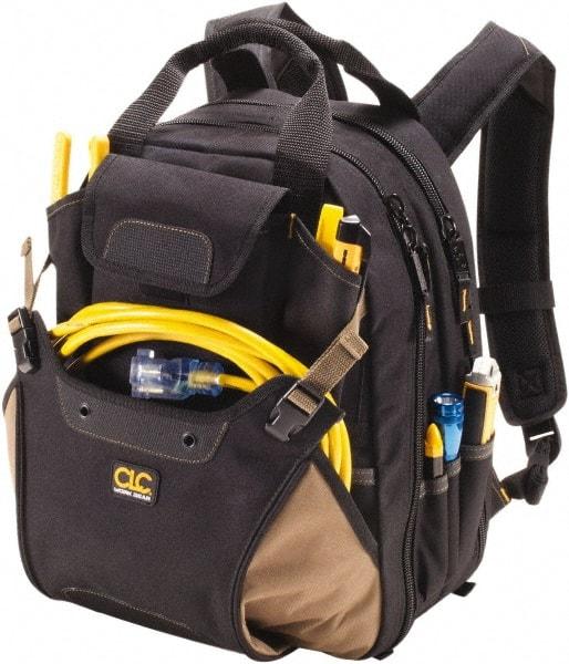 CLC - 44 Pocket Black & Khaki Polyester Backpack Tool Bag - 13" Wide x 7-1/2" Deep x 16" High - Makers Industrial Supply