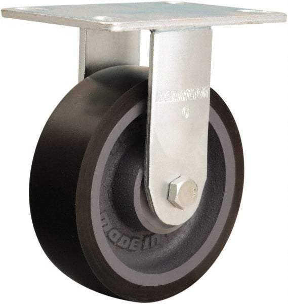 Hamilton - 6" Diam x 2" Wide x 7-1/2" OAH Top Plate Mount Rigid Caster - Polyurethane Mold onto Cast Iron Center, 1,500 Lb Capacity, Sealed Precision Ball Bearing, 4-1/2 x 6-1/4" Plate - Makers Industrial Supply