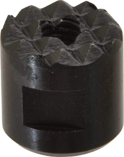 Fairlane - 10-32 Thread, 1/2" Diam, 1/2" High, Threaded, Fine Tooth Grade Diamond Serration Tooth Pattern, High Speed Steel, Round Positioning Gripper - 3/16" Flat Width, Black Oxide Coated - Makers Industrial Supply