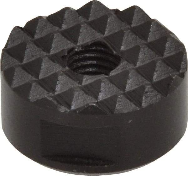 Fairlane - 1/4-28 Thread, 3/4" Diam, 3/8" High, Threaded, Fine Tooth Grade Diamond Serration Tooth Pattern, High Speed Steel, Round Positioning Gripper - 3/16" Flat Width, Black Oxide Coated - Makers Industrial Supply