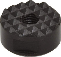 Fairlane - 1/4-28 Thread, 3/4" Diam, 3/8" High, Threaded, Fine Tooth Grade Diamond Serration Tooth Pattern, High Speed Steel, Round Positioning Gripper - 3/16" Flat Width, Black Oxide Coated - Makers Industrial Supply