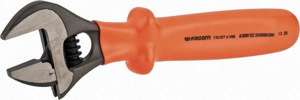 Facom - 1-3/8" Jaw Capacity, 12" Insulated Adjustable Wrench - Steel, Polished Finish - Makers Industrial Supply