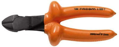 Facom - 7-9/32" OAL, 1.8mm Capacity, 25/32" Jaw Length x 7/16" Jaw Width, Insulated Diagonal Cutter Pliers - Standard Head, Cushion Grip Handles - Makers Industrial Supply