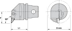 Kennametal - Left Hand Cut, Size KM32, V.. Insert Compatiblity, Internal Modular Turning & Profiling Cutting Unit Head - 27mm Ctr to Cutting Edge, 35mm Head Length, Through Coolant, Series Top Notch - Makers Industrial Supply