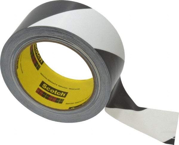 3M - Black & White Striped Vinyl Tape - 2" Wide x 108' Long x 5.4 mil Thick, General Traffic - Makers Industrial Supply