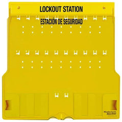 Master Lock - 1 Piece, Empty Polycarbonate Padlock Station - 22 Inch Wide x 22 Inch High x 1-3/4 Inch Deep, Yellow, Covered - Makers Industrial Supply