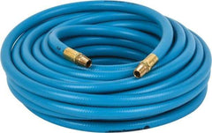 PRO-SOURCE - 3/8" ID x 19/32" OD 50' Long Multipurpose Air Hose - MNPT x MNPT Ends, 300 Working psi, 23 to 150°F, 1/4" Fitting, Blue - Makers Industrial Supply