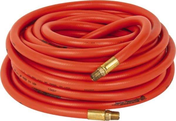 PRO-SOURCE - 3/8" ID x 19/32" OD 50' Long Multipurpose Air Hose - MNPT x MNPT Ends, 300 Working psi, 23 to 150°F, 1/4" Fitting, Orange - Makers Industrial Supply