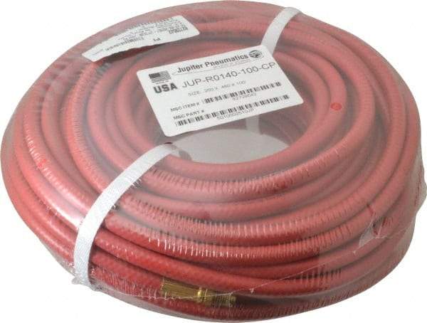 PRO-SOURCE - 1/4" ID x 15/32" OD 100' Long Multipurpose Air Hose - MNPT x MNPT Ends, 300 Working psi, 23 to 150°F, 1/4" Fitting, Red - Makers Industrial Supply