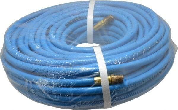 PRO-SOURCE - 1/4" ID x 15/32" OD 100' Long Multipurpose Air Hose - MNPT x MNPT Ends, 300 Working psi, 23 to 150°F, 1/4" Fitting, Blue - Makers Industrial Supply