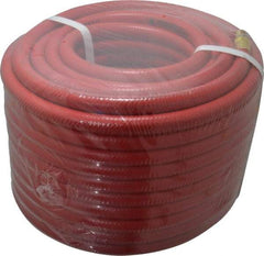 PRO-SOURCE - 3/8" ID x 19/32" OD 100' Long Multipurpose Air Hose - MNPT x MNPT Ends, 300 Working psi, 23 to 150°F, 1/4" Fitting, Red - Makers Industrial Supply