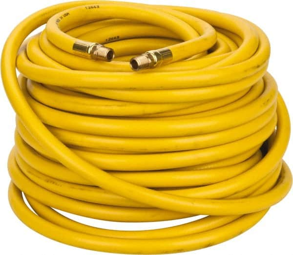 PRO-SOURCE - 3/8" ID x 19/32" OD 100' Long Multipurpose Air Hose - MNPT x MNPT Ends, 300 Working psi, 23 to 150°F, 1/4" Fitting, Yellow - Makers Industrial Supply