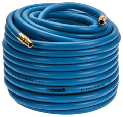 PRO-SOURCE - 3/8" ID x 19/32" OD 100' Long Multipurpose Air Hose - MNPT x MNPT Ends, 300 Working psi, 23 to 150°F, 1/4" Fitting, Blue - Makers Industrial Supply