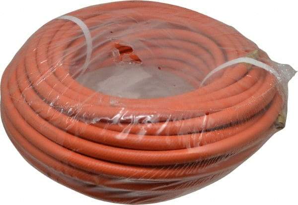 PRO-SOURCE - 3/8" ID x 19/32" OD 100' Long Multipurpose Air Hose - MNPT x MNPT Ends, 300 Working psi, 23 to 150°F, 1/4" Fitting, Orange - Makers Industrial Supply