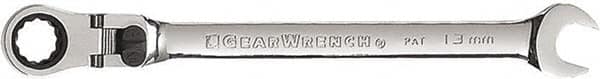 GearWrench - 13mm 12 Point Flexhead Combination Wrench - 8-1/8" OAL, Steel, Full Polish Finish - Makers Industrial Supply